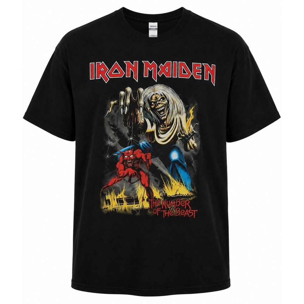 Iron Maiden The Number of the Beast Graphic Band Tee Black 2XL Heavy Metal Shirt